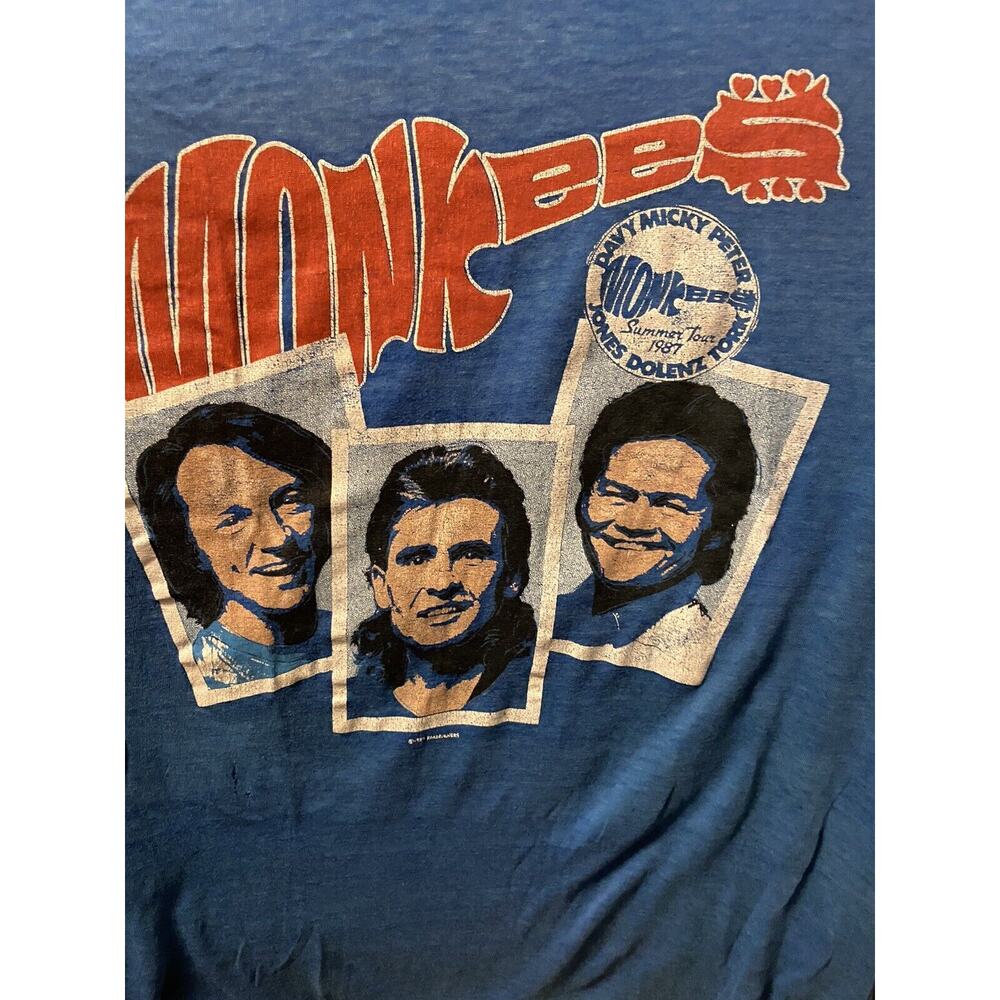 Vintage Original The Monkees Summer Tour 87 Blue Adult Single Stitch Tshirt USA